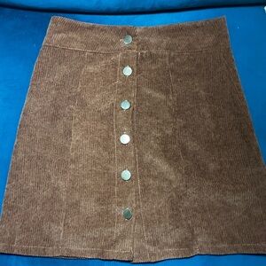Elegant Brown Corduroy Skirt with Button Detail